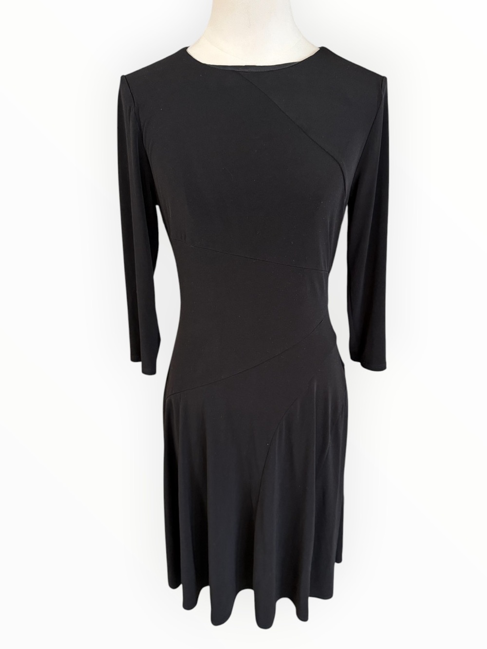 HALSTON Black Long Sleeve Bias Cut Fit-and-Flare Dress Classic Timeless Party 4